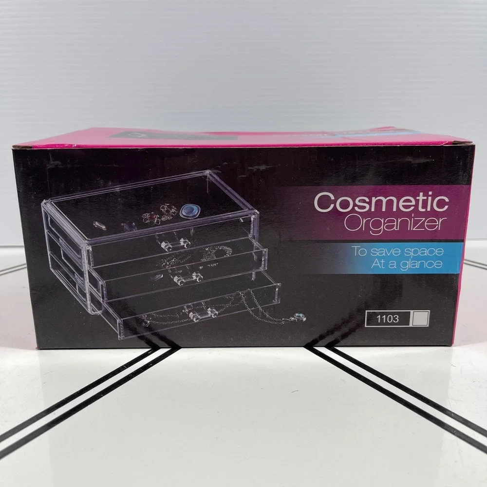 Clear Acrylic Cosmetic Organizer 3 Drawer Makeup Jewelry Display Storage Box
